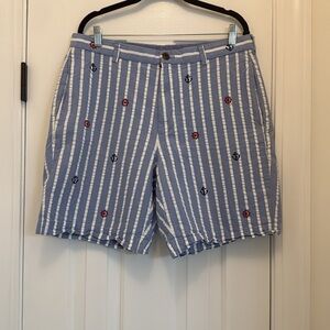 Preppy BROOKS BROTHERS Seersucker Shorts w/ Nautical Embroidery 36W